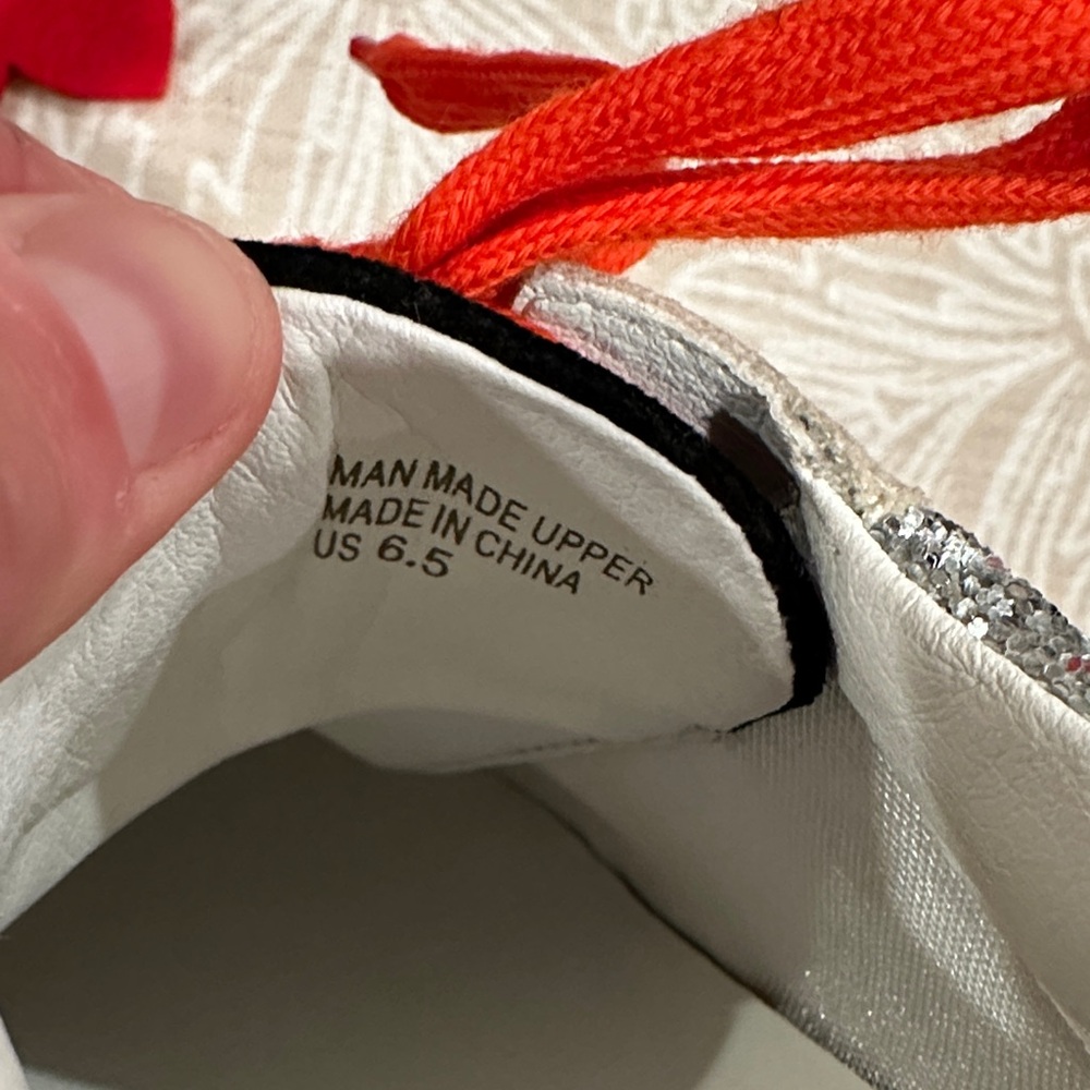 NWOT Women's White Raven Quincy Glitter Sneakers with Orange Laces Size 6.5 - Picture 8 of 8